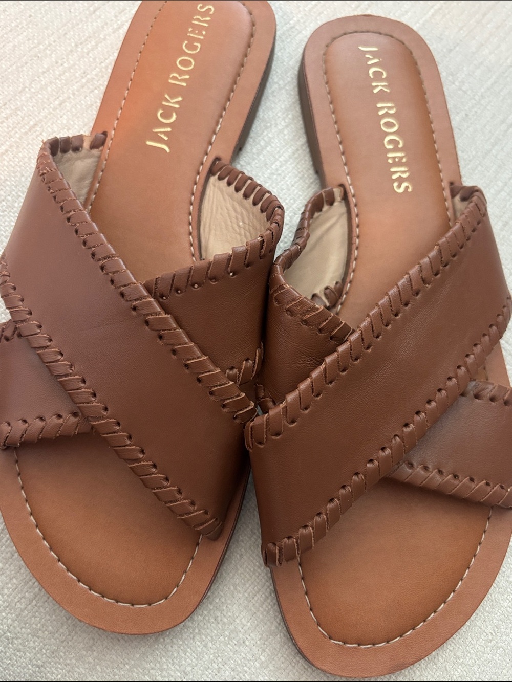 Jack Rogers Tan Leather Cross-Strap Slide Sandals - Picture 4 of 7